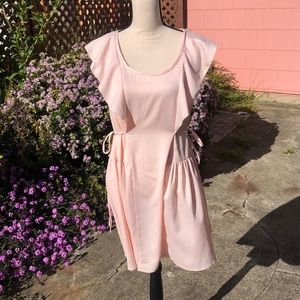 French connection pink ruffle dress w tie up sides
